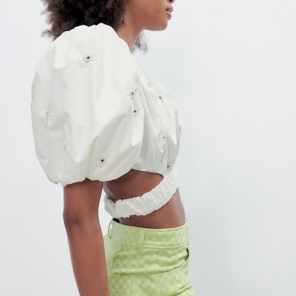 Zara cotton cropped flower top - Picture 2 of 9